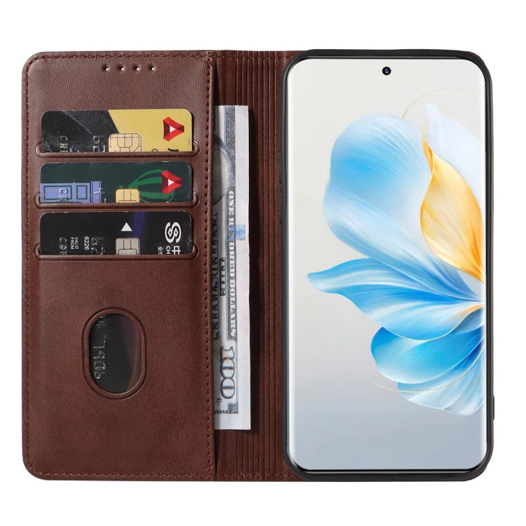For Honor 100 Magnetic Closure Leather Phone Case(Brown)