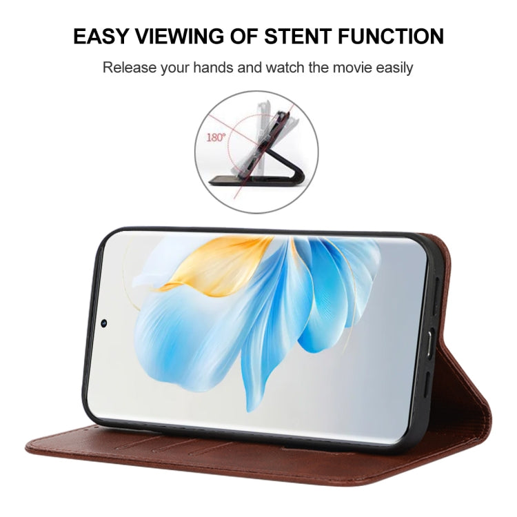 For Honor 100 Magnetic Closure Leather Phone Case(Brown)
