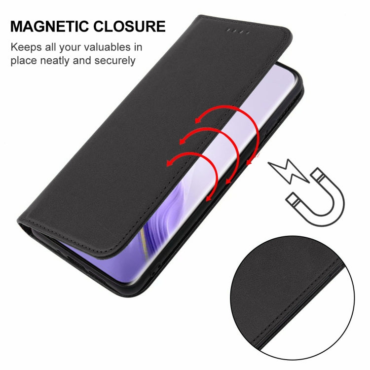 For Honor Magic6 Magnetic Closure Leather Phone Case(Black)