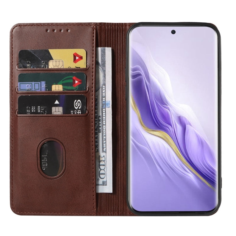 For Honor Magic6 Magnetic Closure Leather Phone Case(Brown)