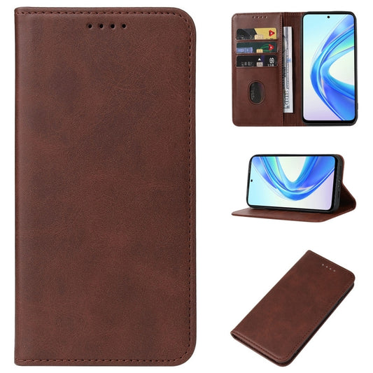 For Honor X7b Magnetic Closure Leather Phone Case(Brown)