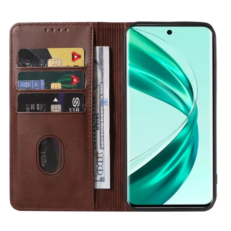 For Honor X50 Pro Magnetic Closure Leather Phone Case(Brown)