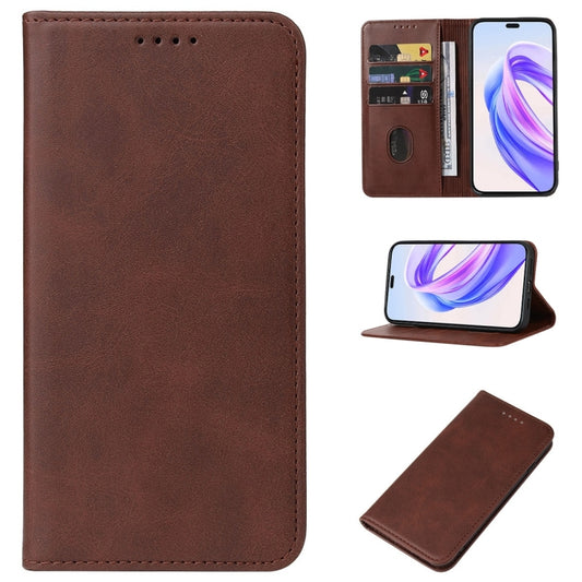 For Honor X50i+ Magnetic Closure Leather Phone Case(Brown)