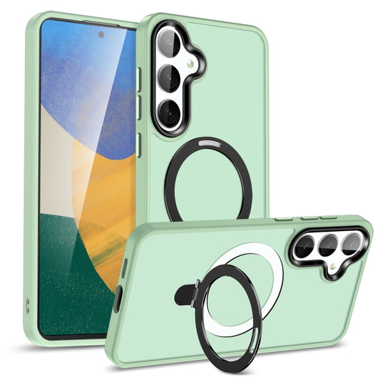 For Samsung Galaxy S24 5G MagSafe Holder Skin-feel PC Hybrid TPU Phone Case(Light Green)