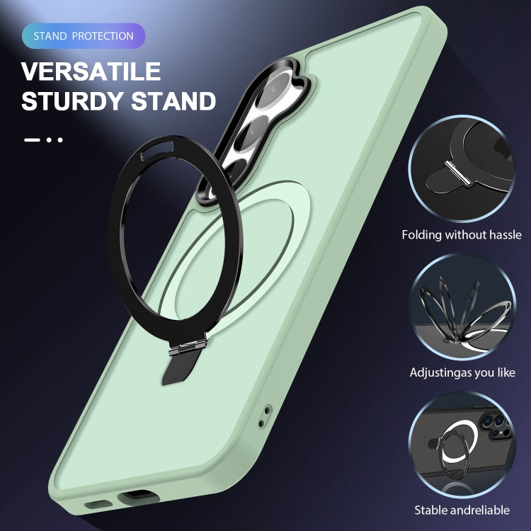 For Samsung Galaxy S24 5G MagSafe Holder Skin-feel PC Hybrid TPU Phone Case(Light Green)