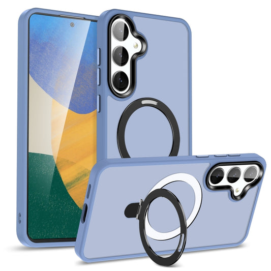 For Samsung Galaxy S24 5G MagSafe Holder Skin-feel PC Hybrid TPU Phone Case(Grey Blue)