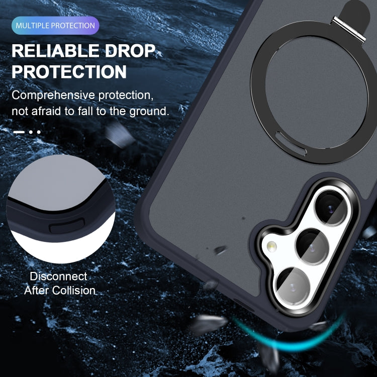 For Samsung Galaxy S24 5G MagSafe Holder Skin-feel PC Hybrid TPU Phone Case(Dark Blue)