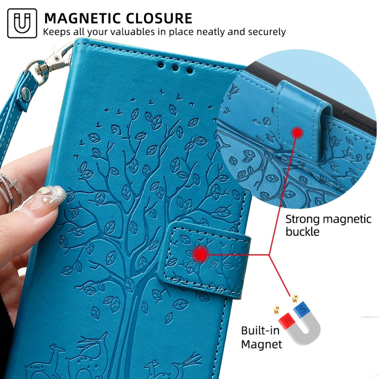 For Honor 9X Pro Tree & Deer Embossed Leather Phone Case(Blue)
