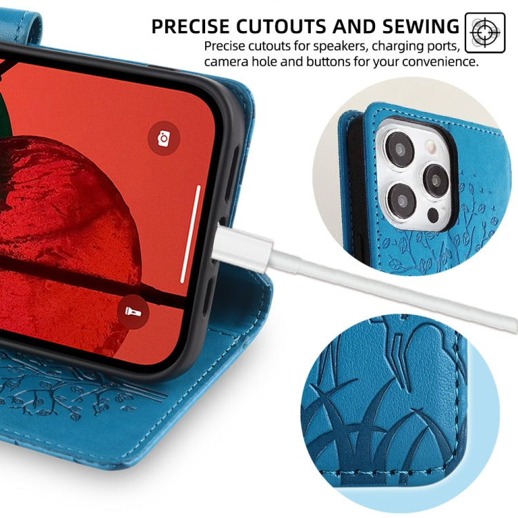 For Honor 9X Pro Tree & Deer Embossed Leather Phone Case(Blue)