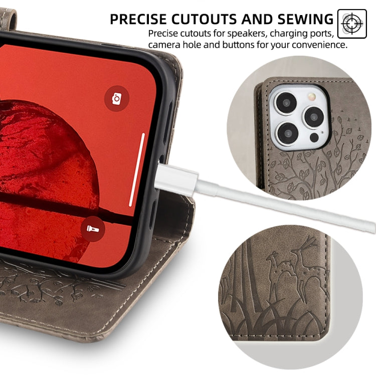 For Honor 9X Pro Tree & Deer Embossed Leather Phone Case(Grey)
