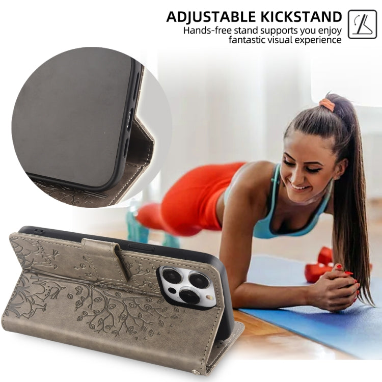 For Honor 9X Tree & Deer Embossed Leather Phone Case(Grey)