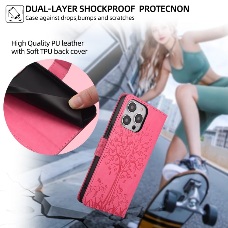 For Honor 9X Tree & Deer Embossed Leather Phone Case(Pink)