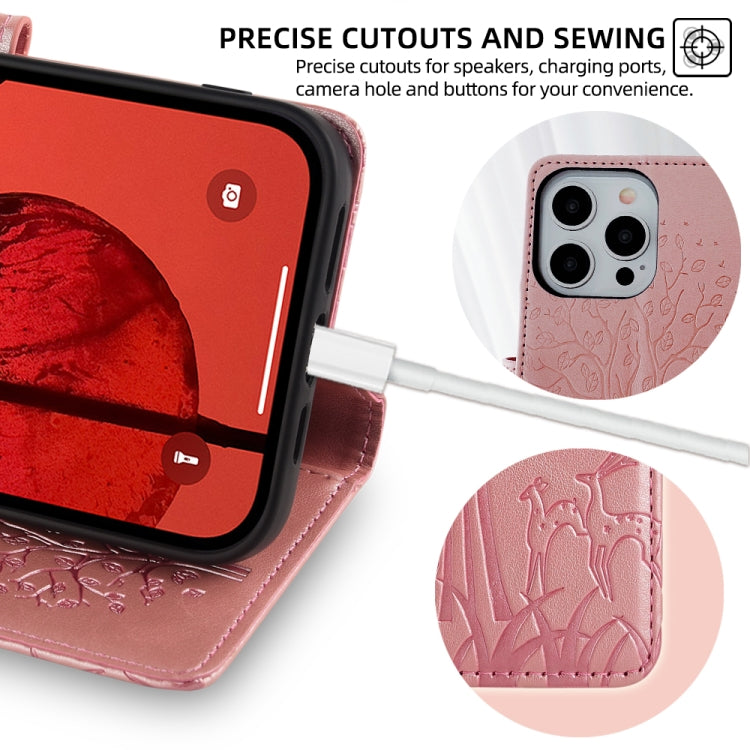 For Honor 9X Tree & Deer Embossed Leather Phone Case(Rose Gold)