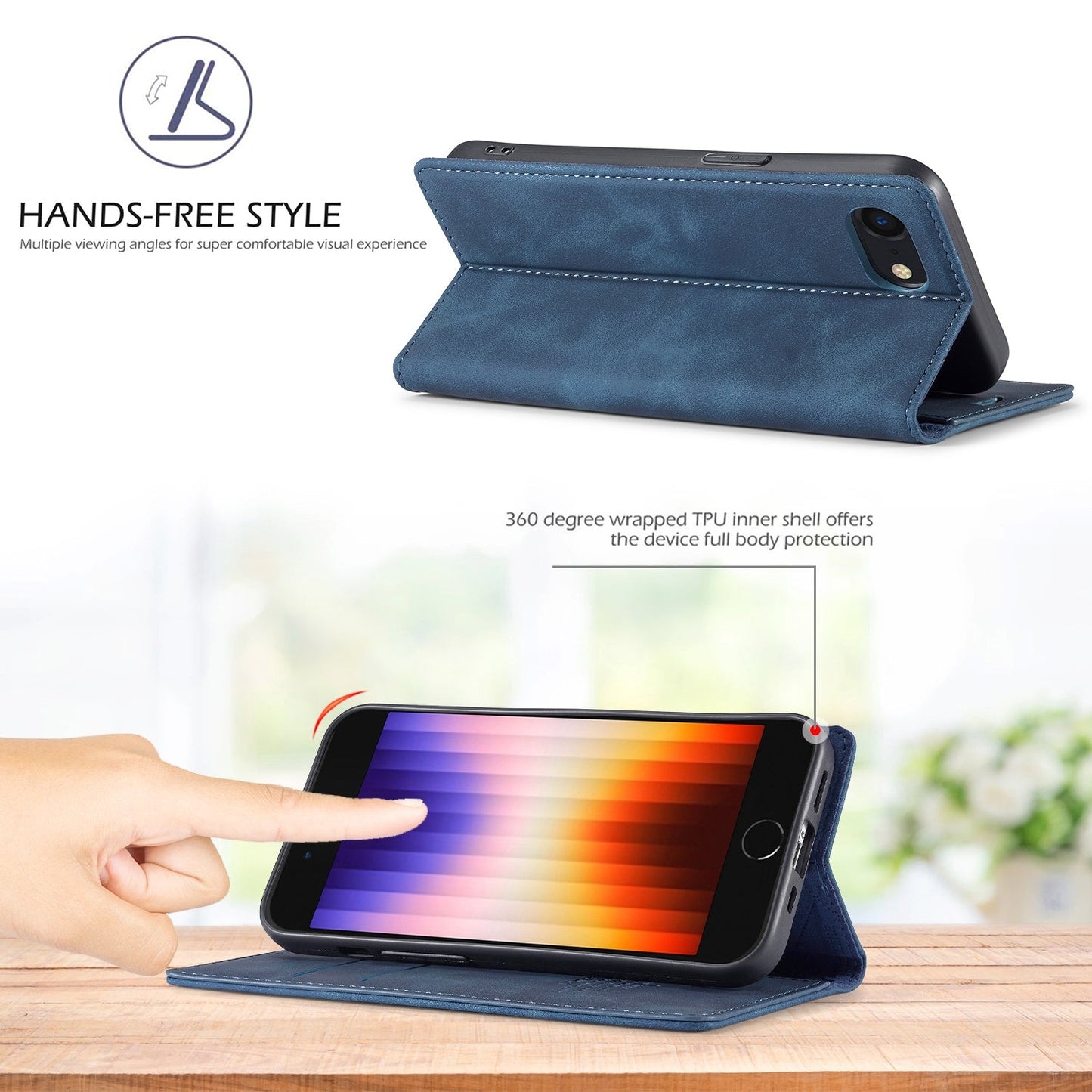 For iPhone 16e LC.IMEEKE Strong Magnetism Microfiber Leather Phone Case(Blue)