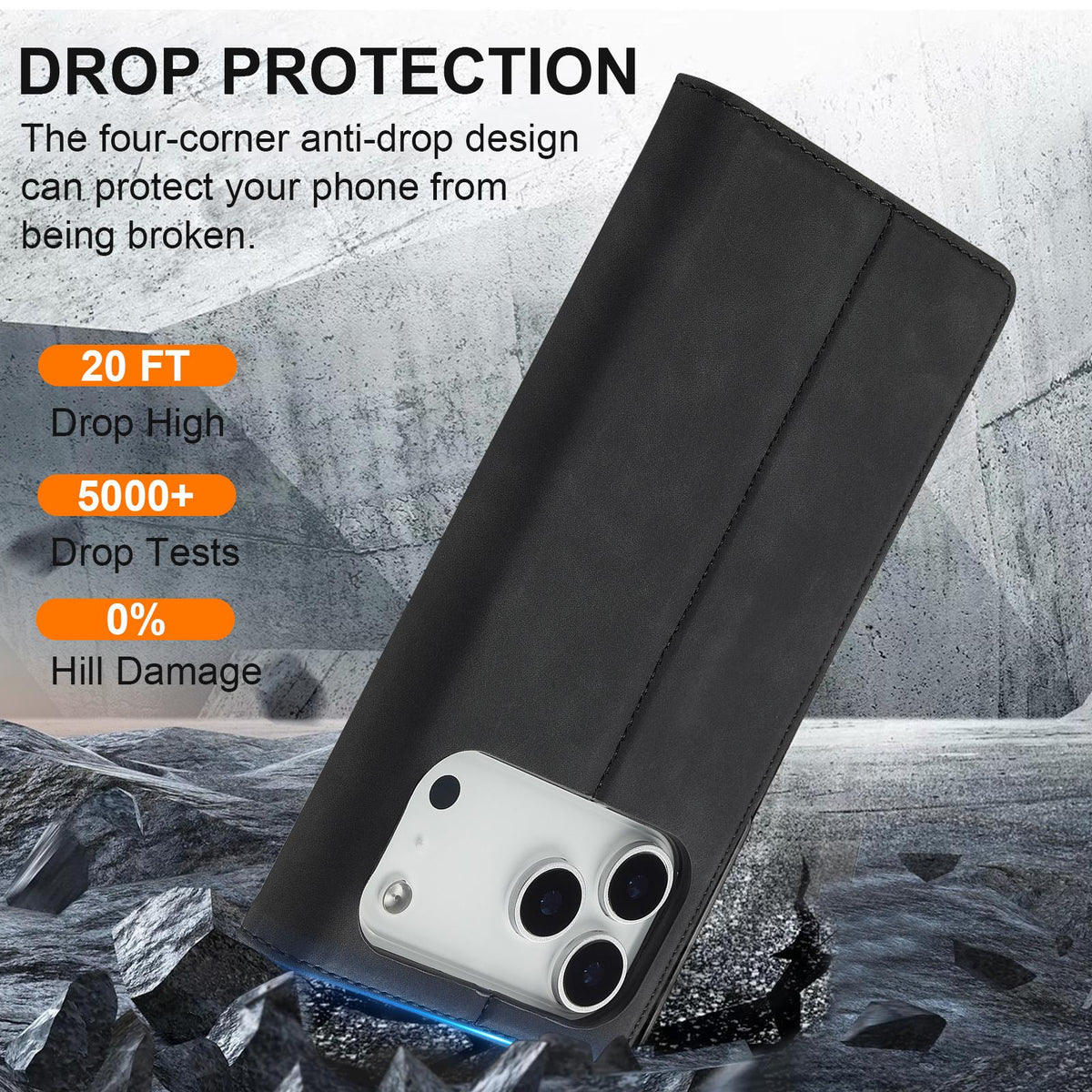 Compatible with iPhone 18 Pro Max & 17 Pro Max LC.IMEEKE Strong Magnetism Microfiber Leather Phone Case - Black