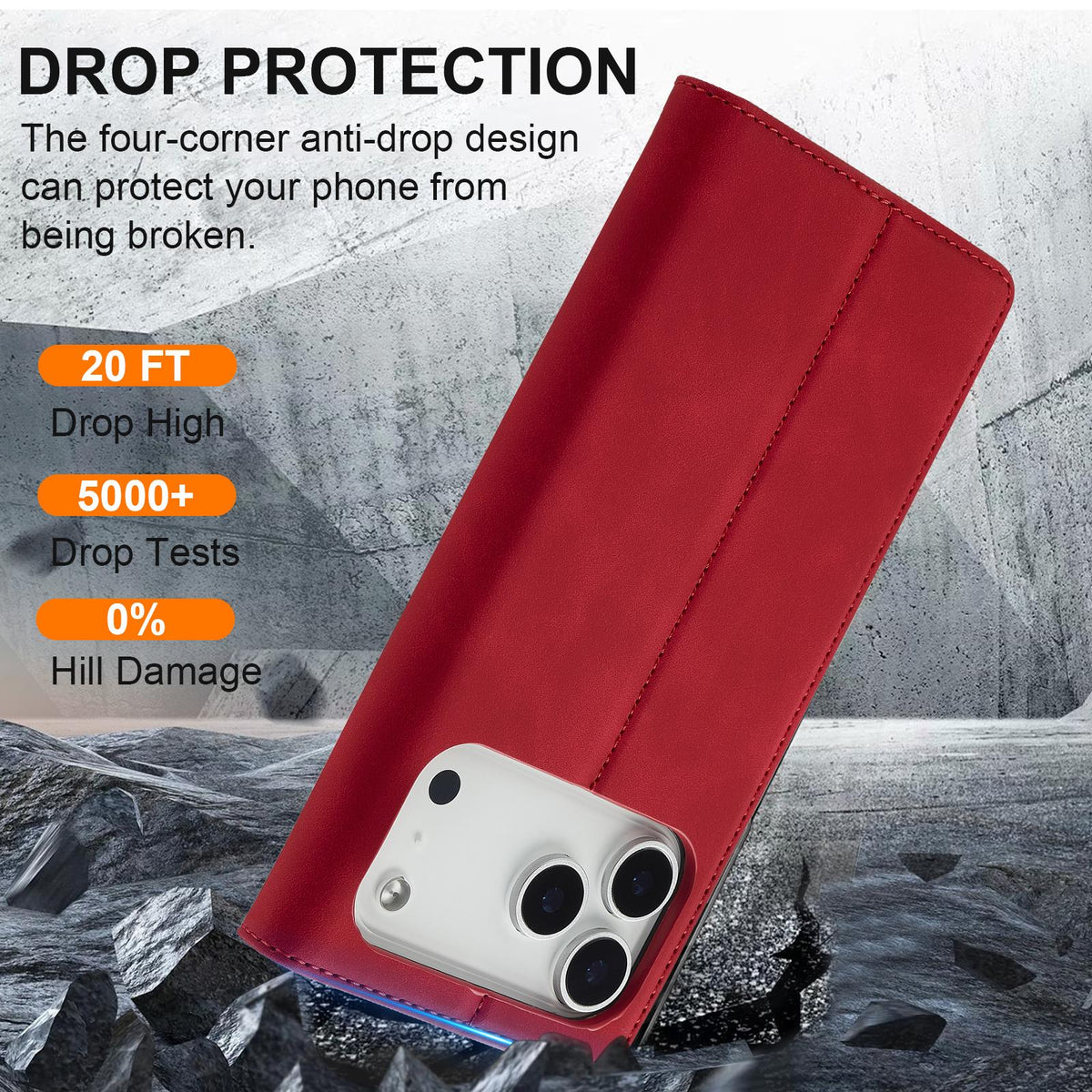 Compatible with iPhone 18 Pro Max & 17 Pro Max LC.IMEEKE Strong Magnetism Microfiber Leather Phone Case - Red