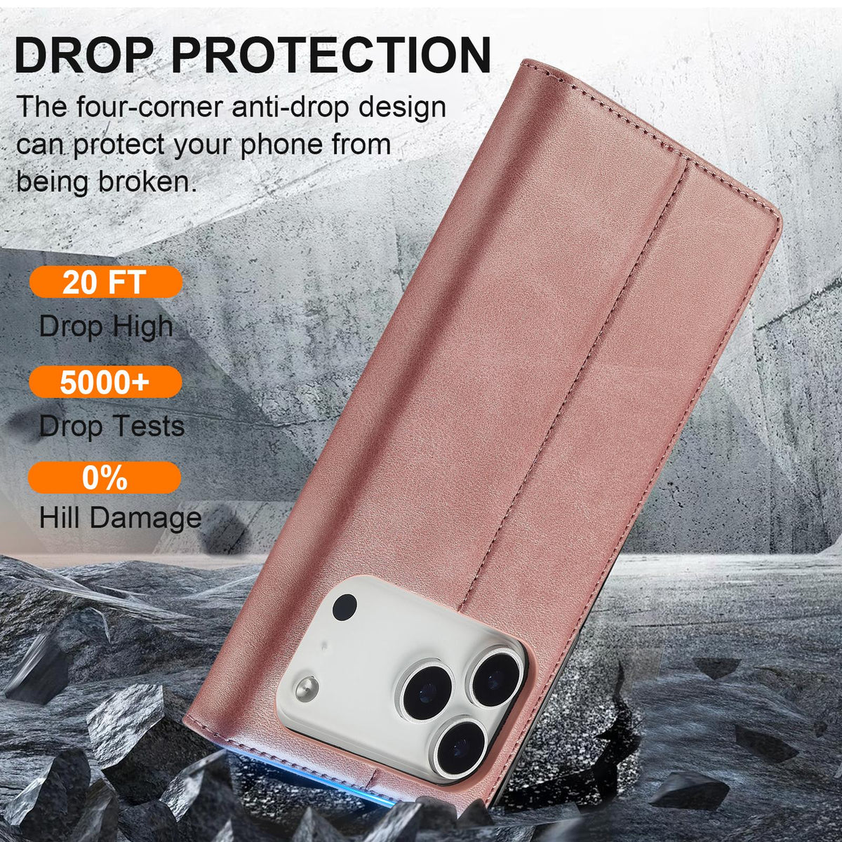 Compatible with iPhone 18 Pro Max & 17 Pro Max LC.IMEEKE Strong Magnetism Microfiber Leather Phone Case - Rose Gold