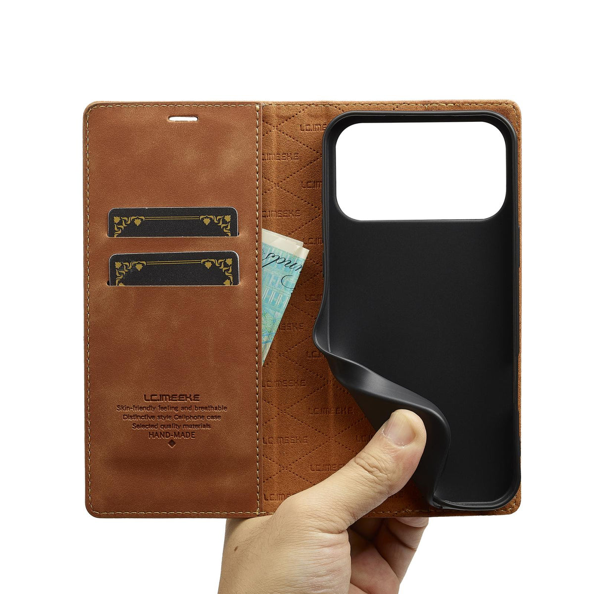 Compatible with iPhone 18 Pro & 17 Pro LC.IMEEKE Strong Magnetism Microfiber Leather Phone Case - Brown