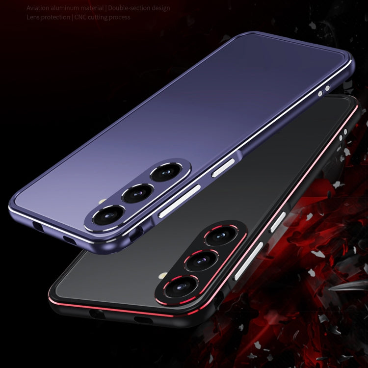 For Samsung Galaxy S24 5G Aurora Series Lens Protector + Metal Frame Phone Case(Gold Silver)