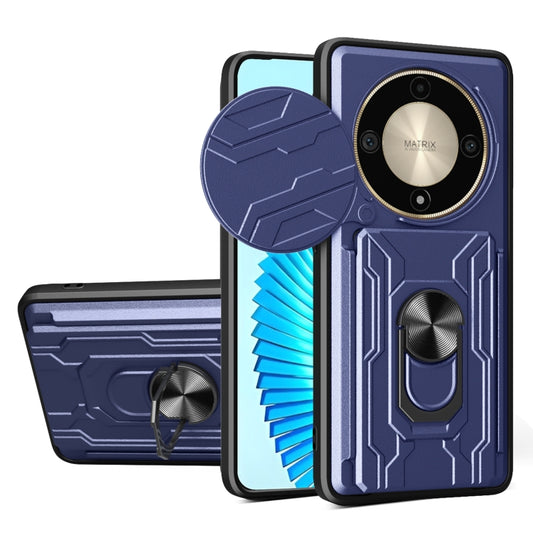 For Honor X9b Sliding Camshield TPU+PC Phone Case with Card Slot(Blue)