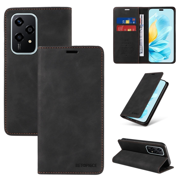 For Honor 200 Lite 5G Global BETOPNICE Suction RFID Anti-theft Leather Phone Case(Black)