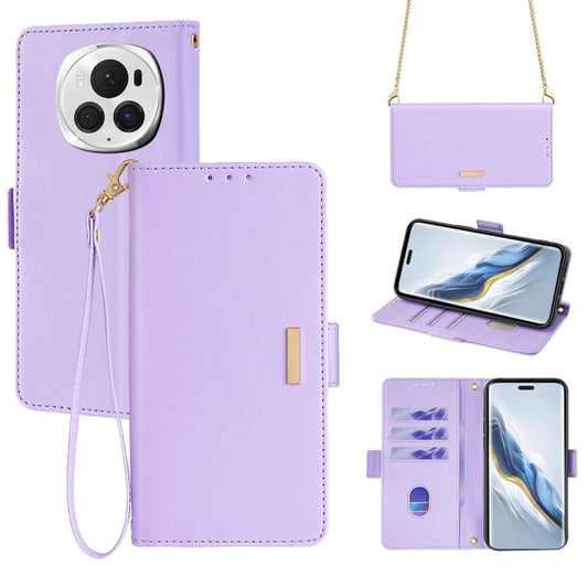 For Honor Magic6 Pro Crossbody Chain Leather Phone Case(Purple)