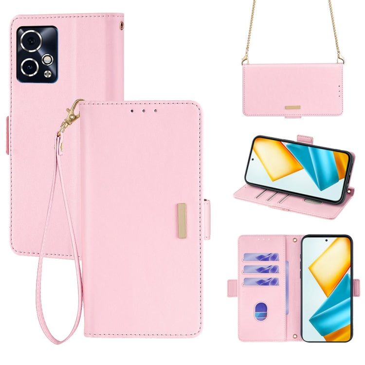 For Honor 90 GT Crossbody Chain Leather Phone Case(Pink)