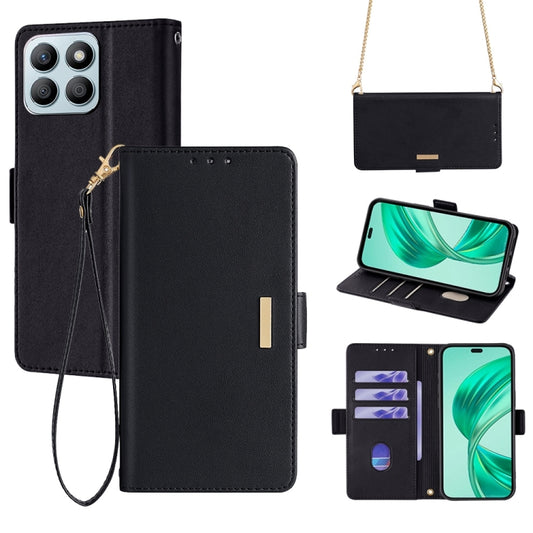 For Honor X8b Crossbody Chain Leather Phone Case(Black)