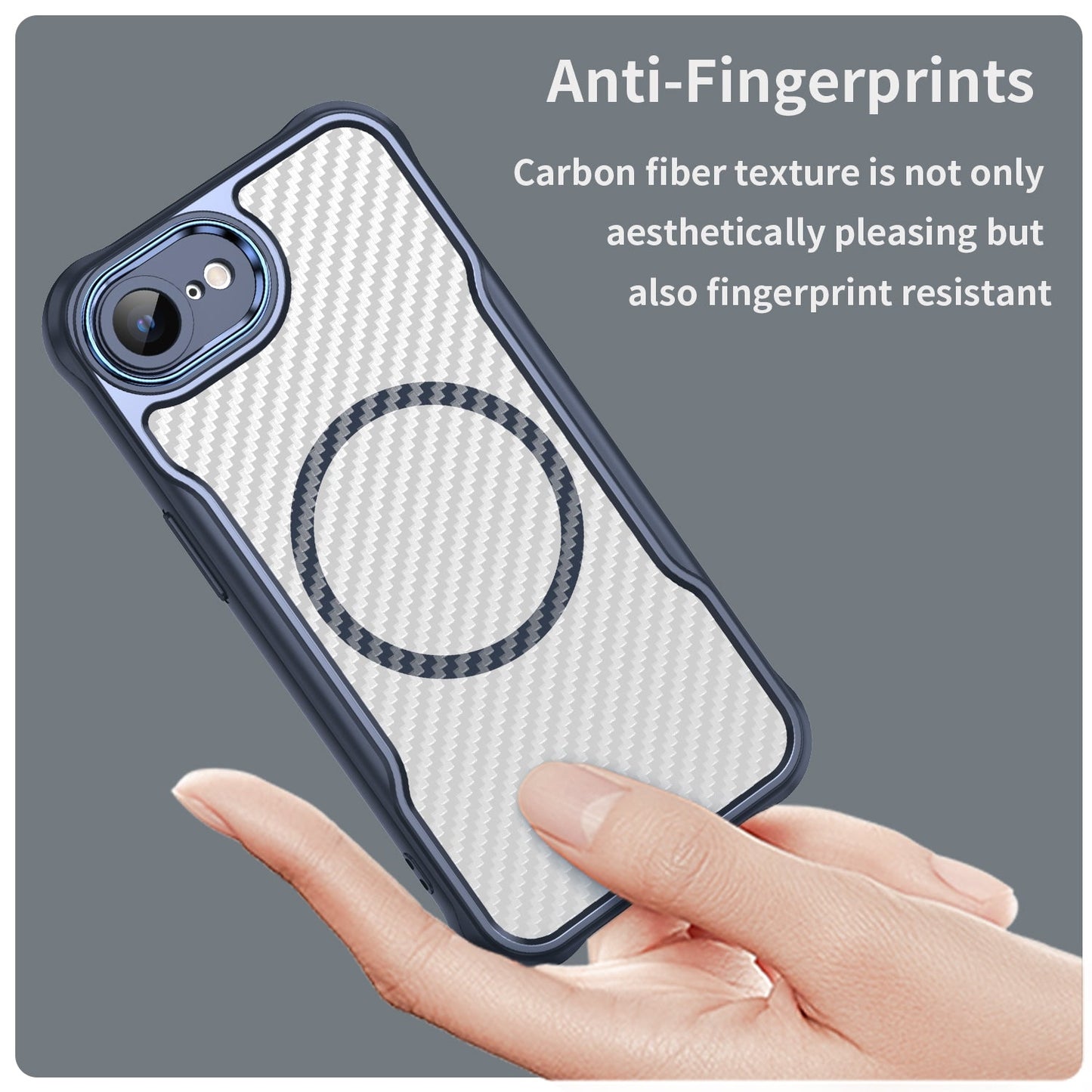 For iPhone 16e Carbon Fiber Texture MagSafe Translucent Phone Case(Blue)