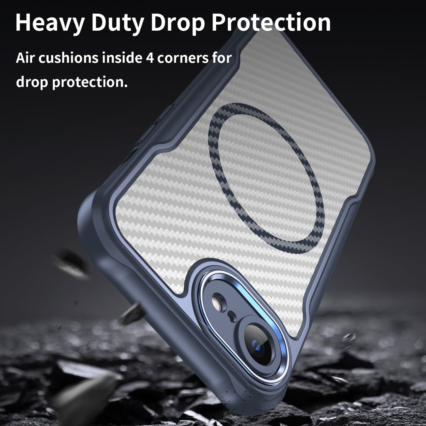 For iPhone 16e Carbon Fiber Texture MagSafe Translucent Phone Case(Blue)