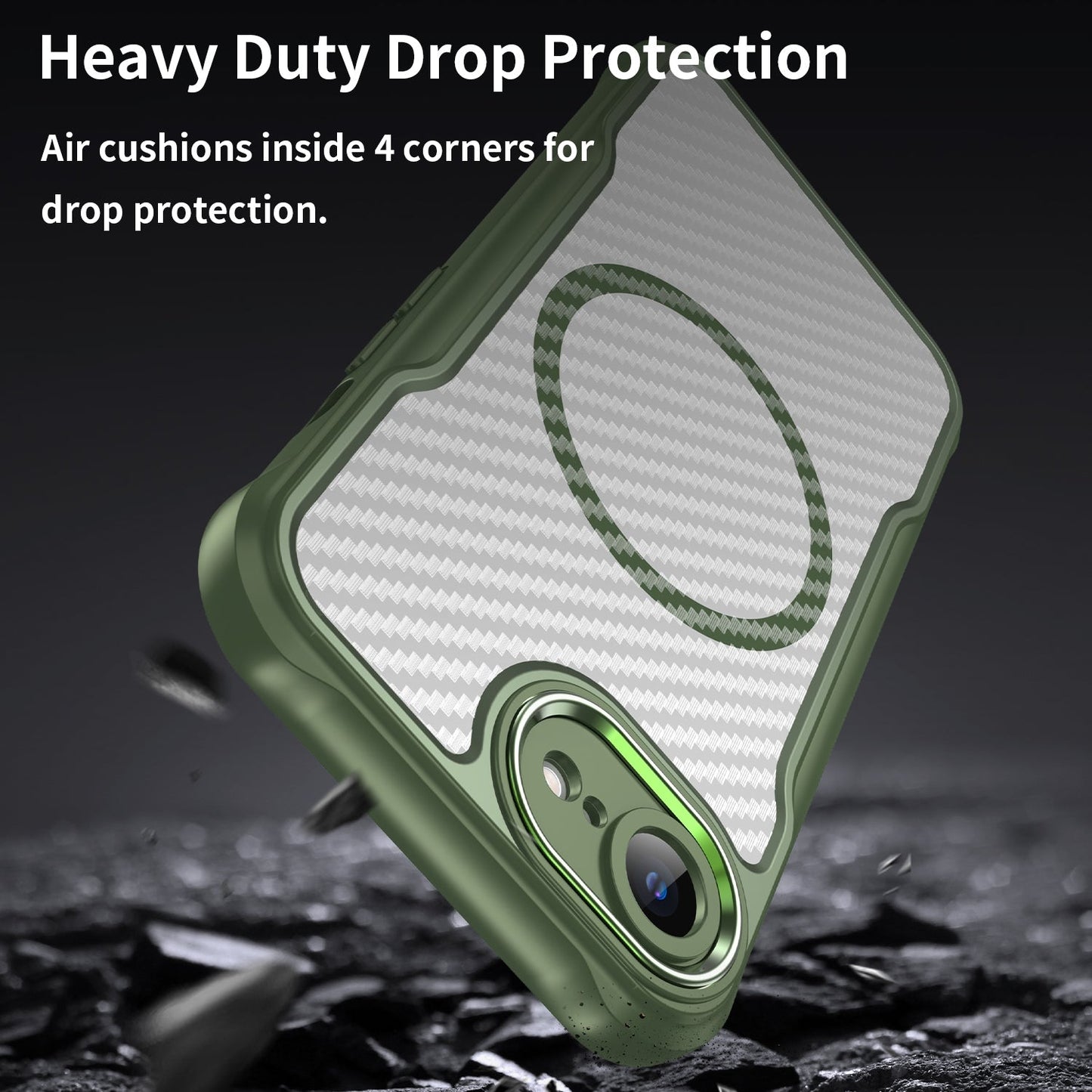 For iPhone 16e Carbon Fiber Texture MagSafe Translucent Phone Case(Green)