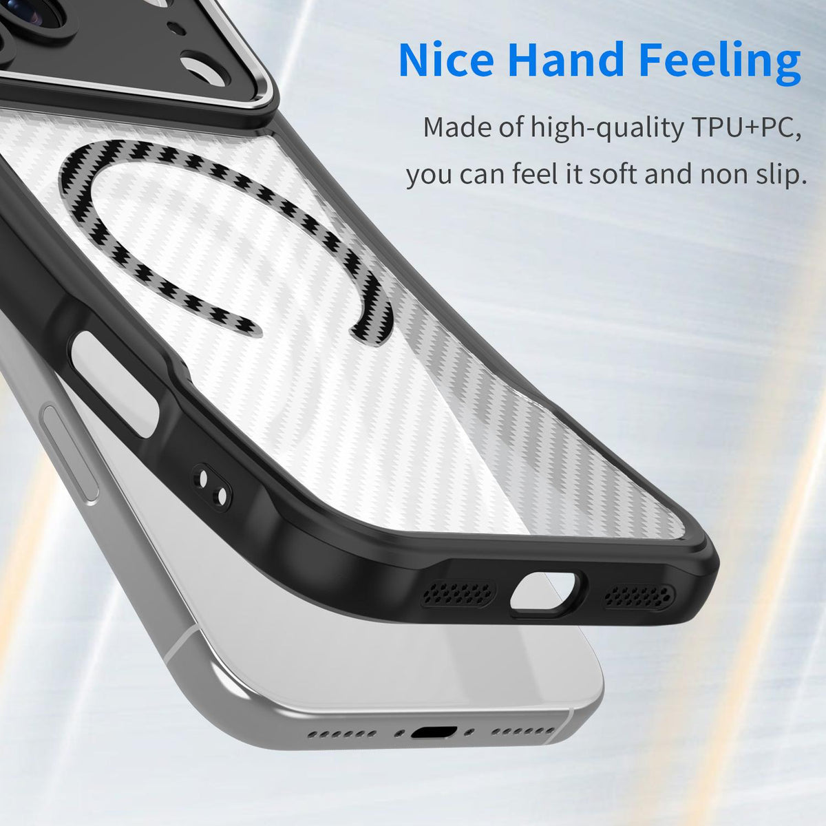 Compatible with iPhone 18 Pro Max Carbon Fiber Texture MagSafe Translucent Phone Case - Black