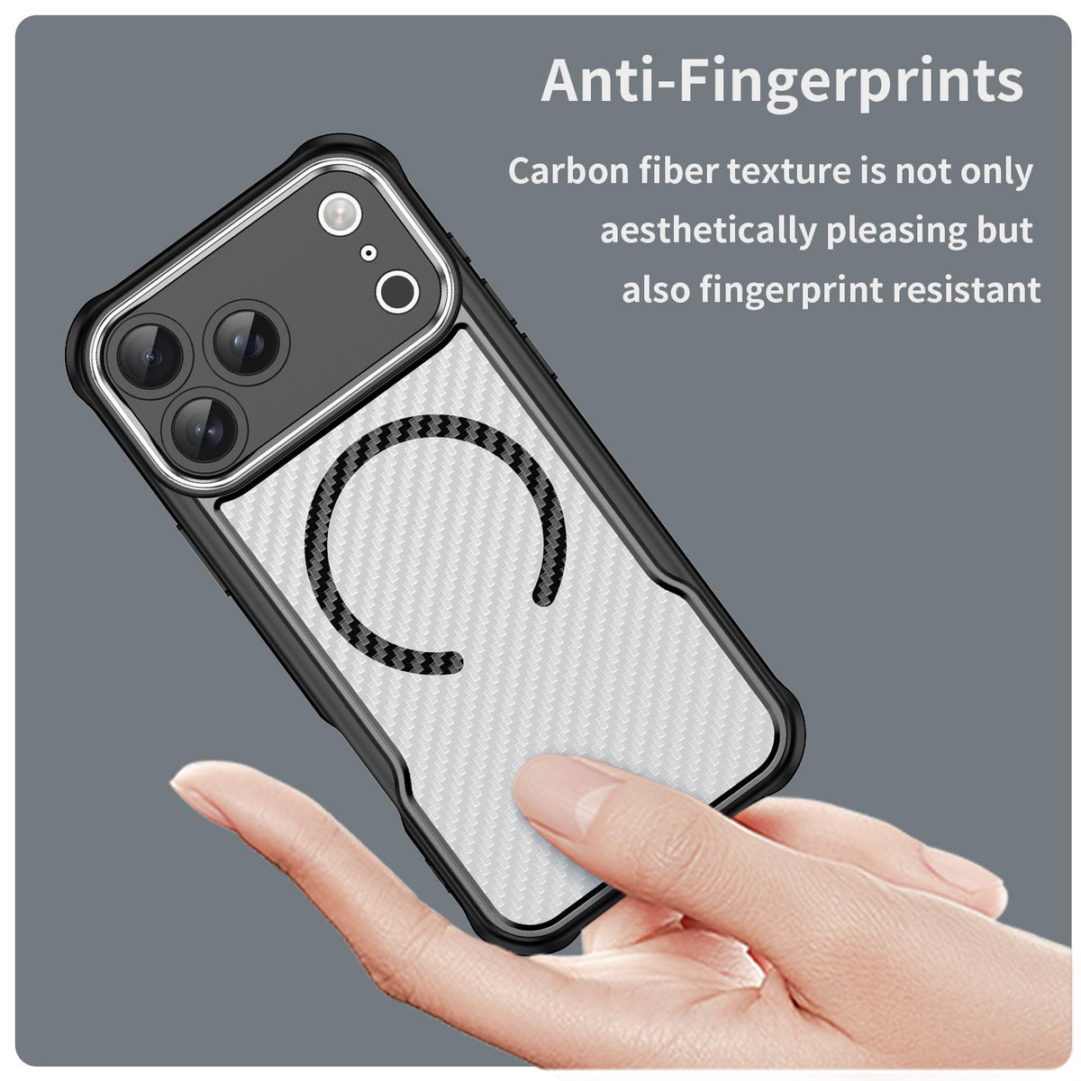 Compatible with iPhone 18 Pro Max Carbon Fiber Texture MagSafe Translucent Phone Case - Black