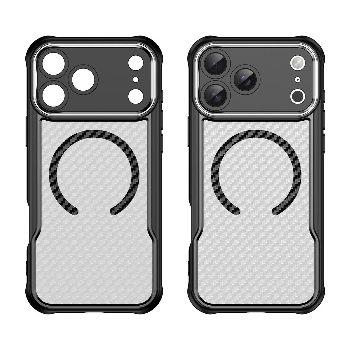 Compatible with iPhone 18 Pro Max Carbon Fiber Texture MagSafe Translucent Phone Case - Black
