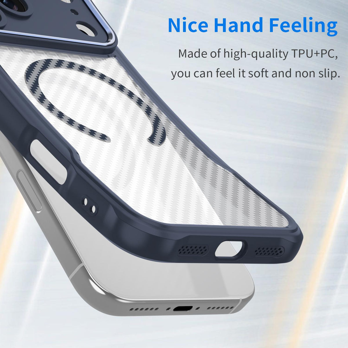 Compatible with iPhone 18 Pro Max Carbon Fiber Texture MagSafe Translucent Phone Case - Blue