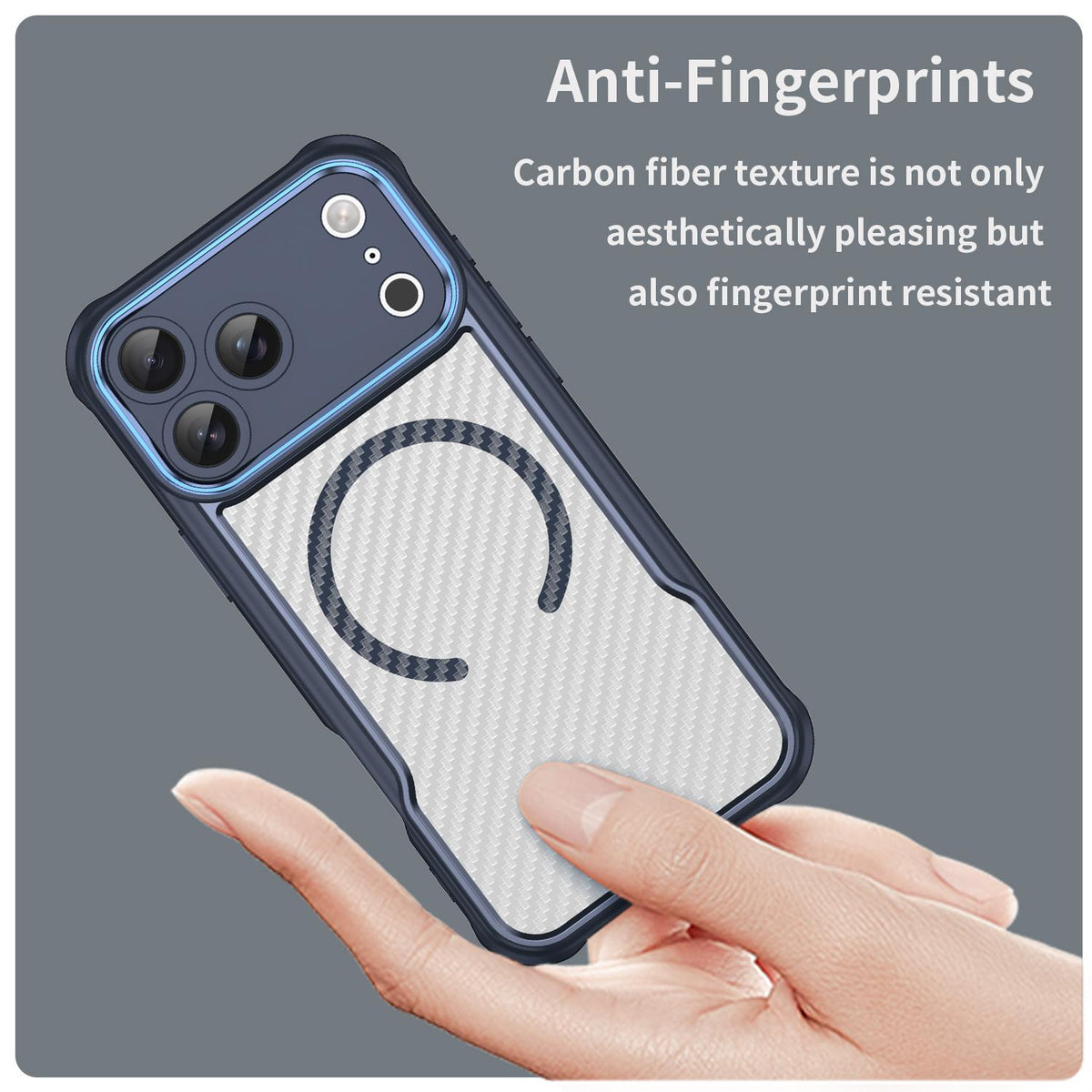 Compatible with iPhone 18 Pro Max Carbon Fiber Texture MagSafe Translucent Phone Case - Blue