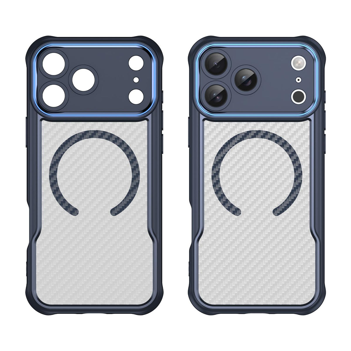 Compatible with iPhone 18 Pro Max Carbon Fiber Texture MagSafe Translucent Phone Case - Blue