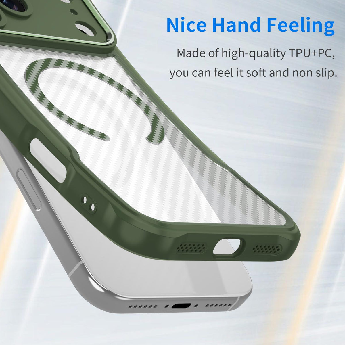 Compatible with iPhone 18 Pro Max Carbon Fiber Texture MagSafe Translucent Phone Case - Green