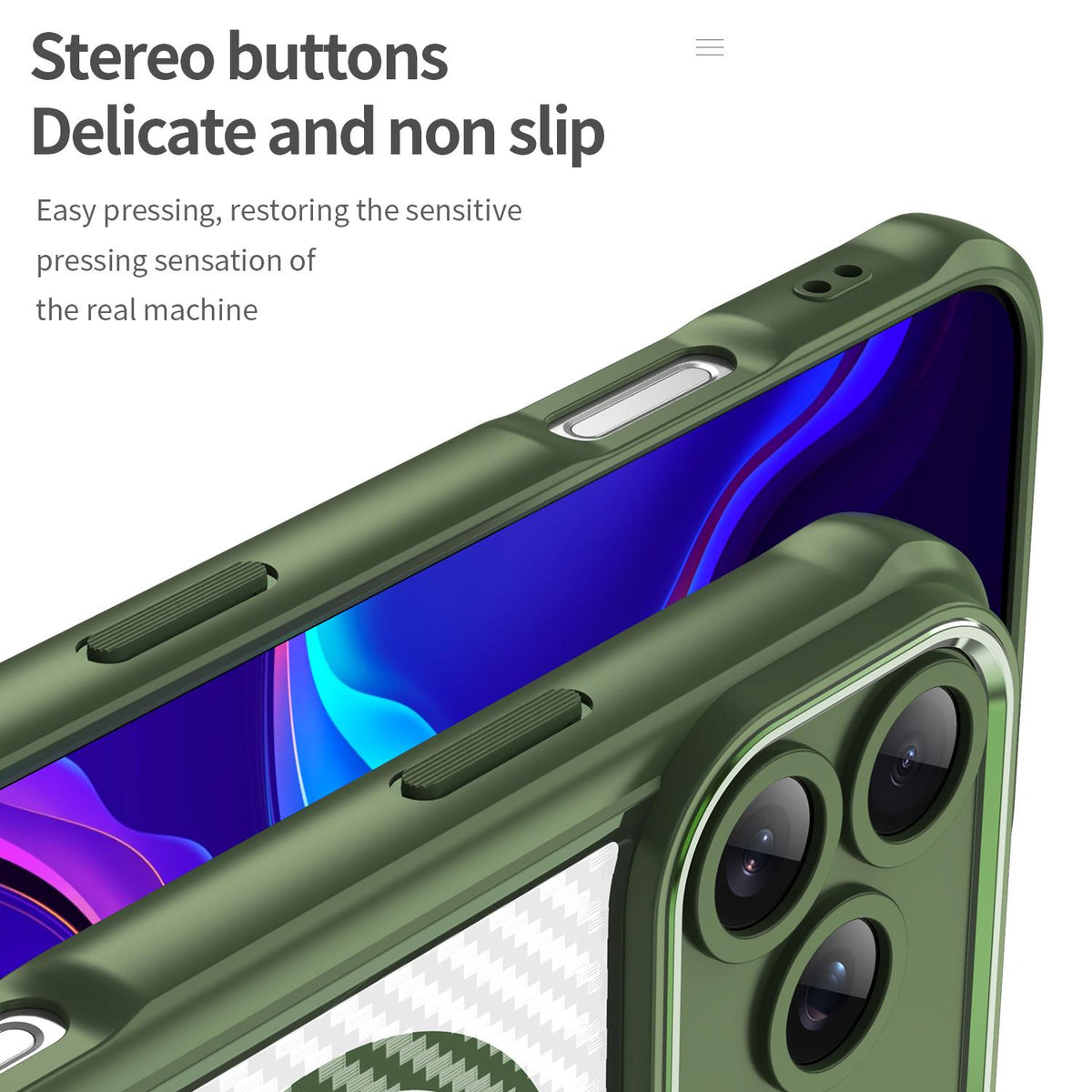 Compatible with iPhone 18 Pro Max Carbon Fiber Texture MagSafe Translucent Phone Case - Green