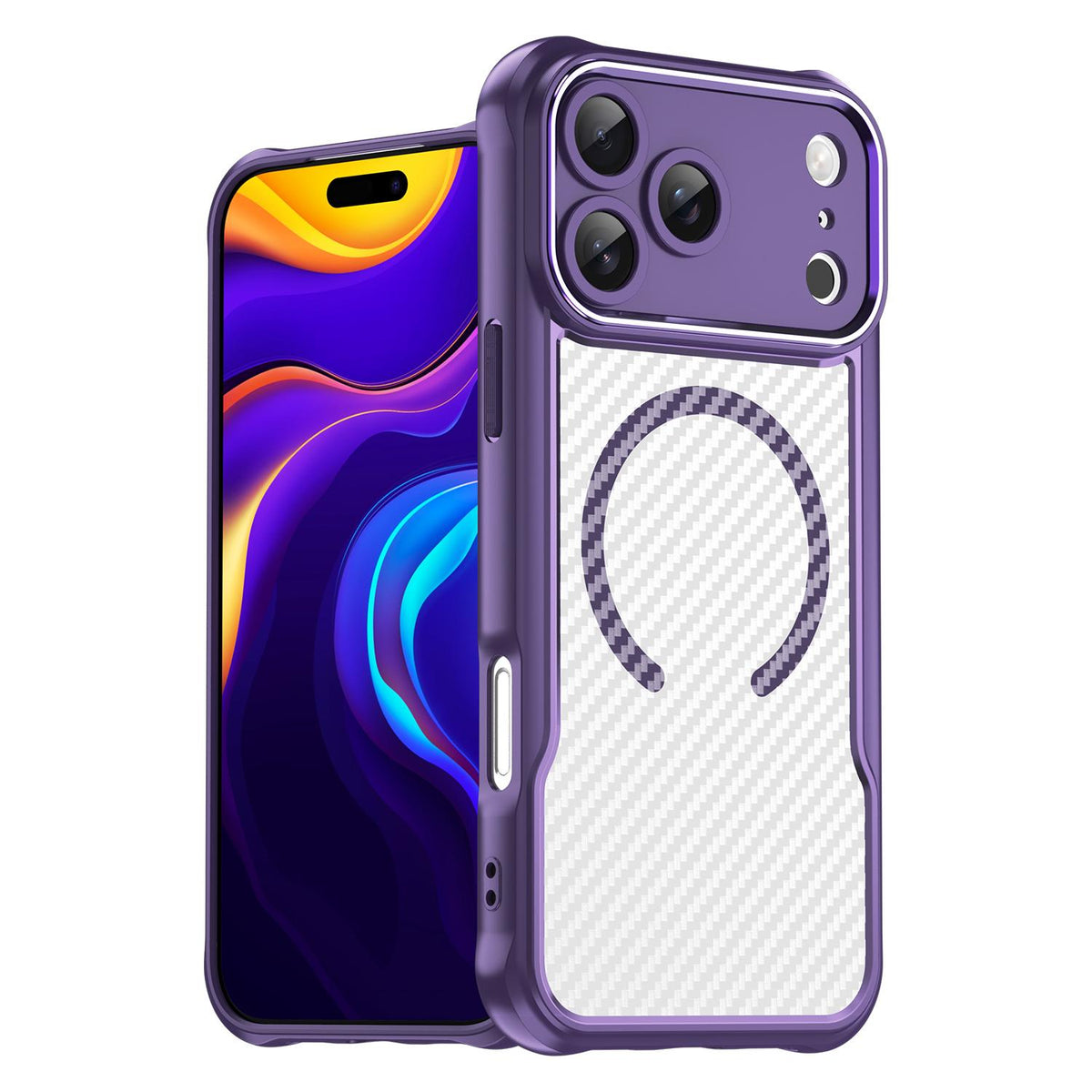 Compatible with iPhone 18 Pro Max Carbon Fiber Texture MagSafe Translucent Phone Case - Purple