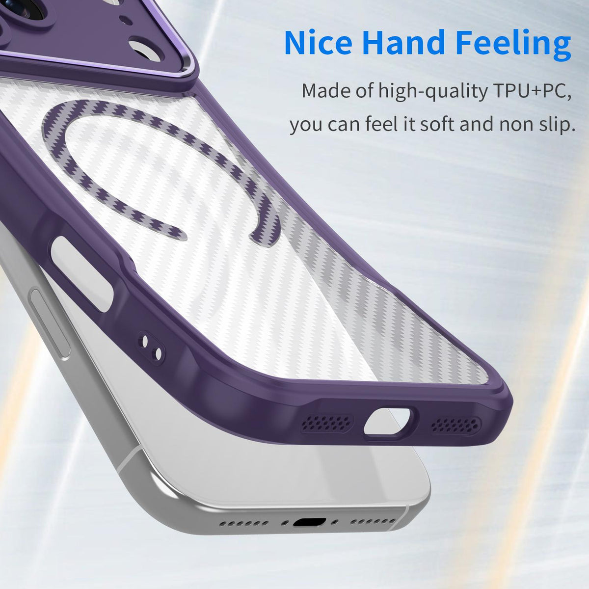 Compatible with iPhone 18 Pro Max Carbon Fiber Texture MagSafe Translucent Phone Case - Purple