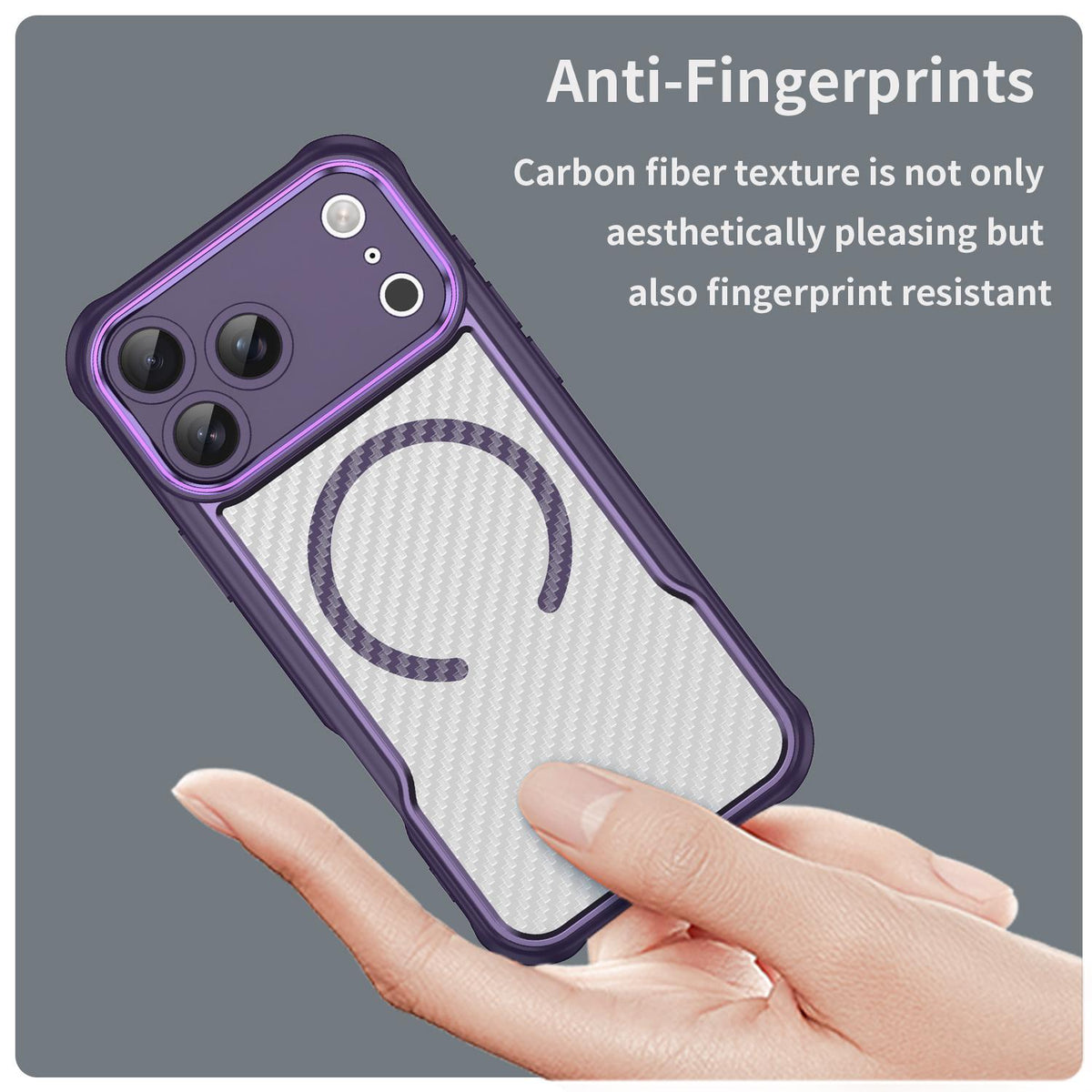 Compatible with iPhone 18 Pro Max Carbon Fiber Texture MagSafe Translucent Phone Case - Purple