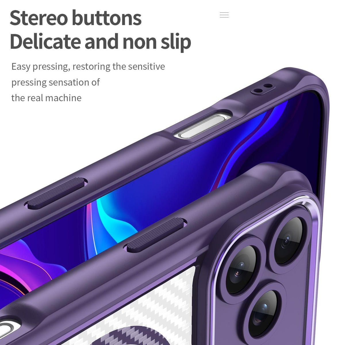Compatible with iPhone 18 Pro Max Carbon Fiber Texture MagSafe Translucent Phone Case - Purple