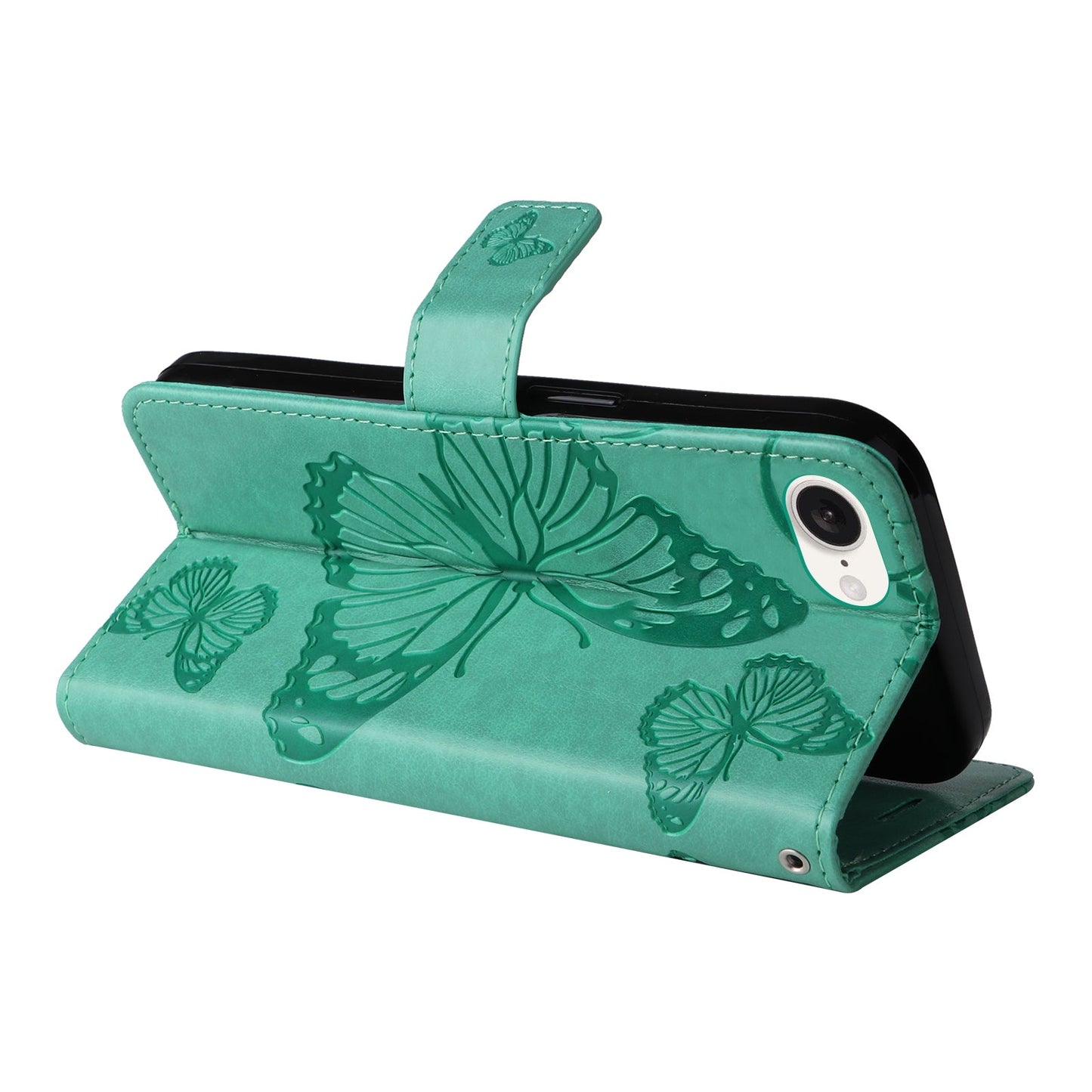 For iPhone 16e 3D Butterfly Embossed Pattern Flip Leather Phone Case(Green)