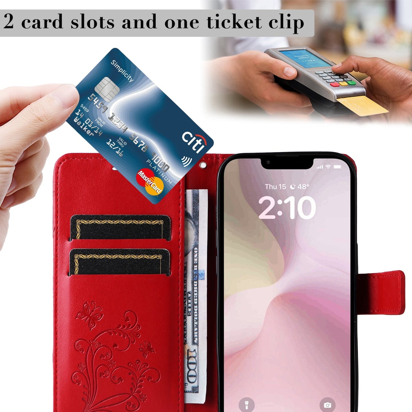 For iPhone 16e 3D Butterfly Embossed Pattern Flip Leather Phone Case(Red)