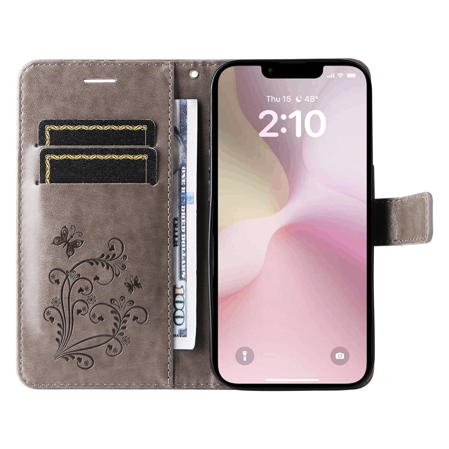For iPhone 16e 3D Butterfly Embossed Pattern Flip Leather Phone Case(Grey)