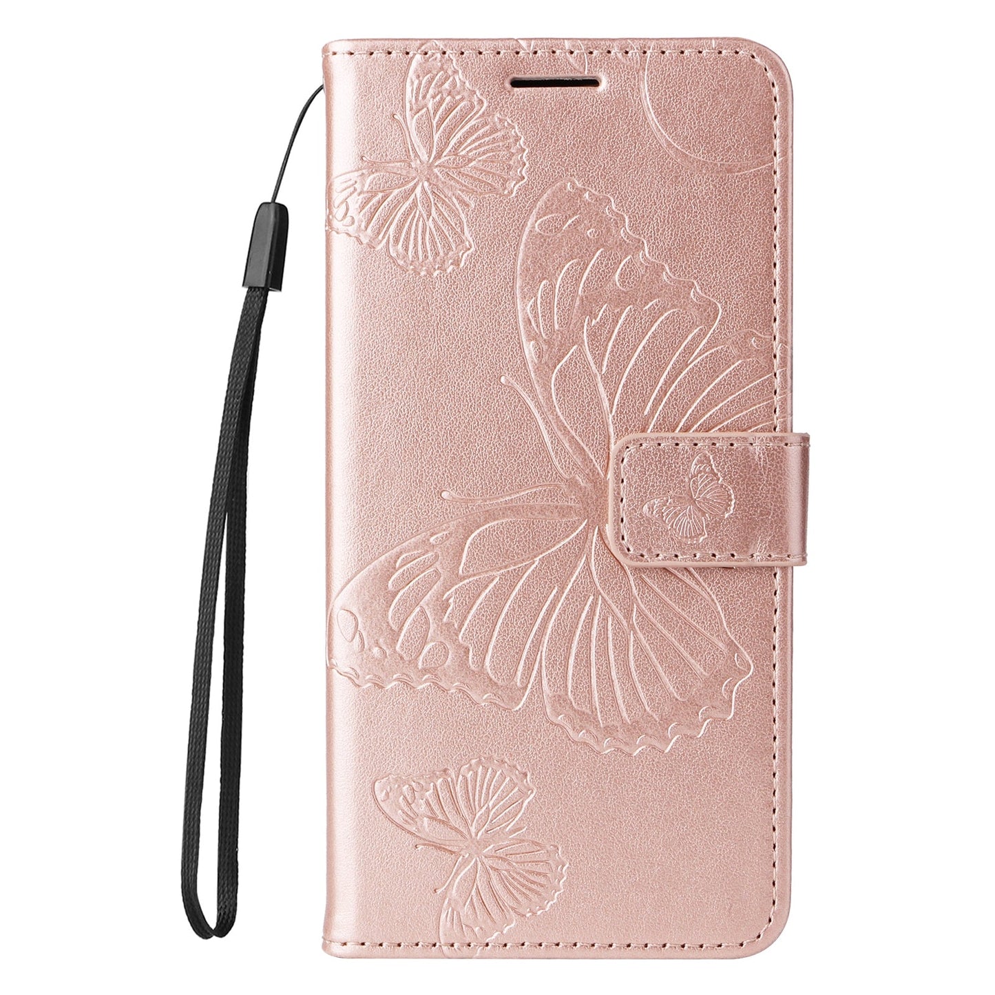 For iPhone 16e 3D Butterfly Embossed Pattern Flip Leather Phone Case(Rose Gold)