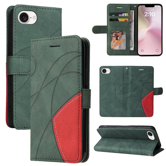 For iPhone 16e Dual-color Splicing Flip Leather Phone Case(Green)
