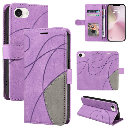 For iPhone 16e Dual-color Splicing Flip Leather Phone Case(Purple)