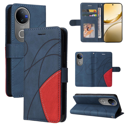For vivo V50 5G Global Dual-color Splicing Flip Leather Phone Case(Blue)